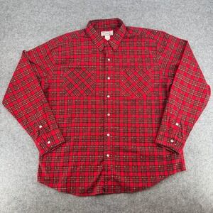 Haband Button-Down Mens L 14D Red Plaid Casual Joe EUC